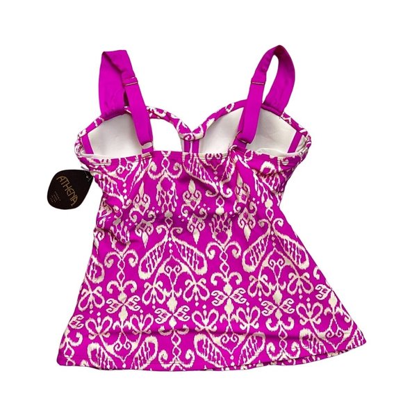 Athena Swim Molded Cup Bandini Tankini Top Size 32D Hot Pink Ikat Floral Modest - Picture 2 of 8